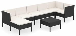 Polyrattan Kerti Ülőgarnitúra - 8 részes - Fekete