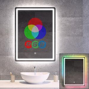 Fürdőszobai LED tükör 60x80cm | Fehér és színes háttérvilágítás - RGB funkciók
