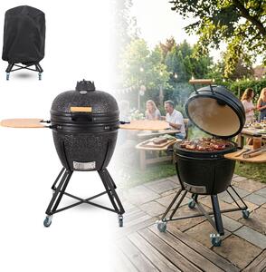 Kerámia kamado grill inSPORTline Pyrexo 24", kerámia belső héj, tartós hőteljesítmény, beépített hőmérő, hatékony szén-fogyasztás