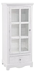 Vitrin 1 ajtóval és 1 fiókkal antik fehér fából, Blanc 48,5 cm x 32 cm x 114 cm