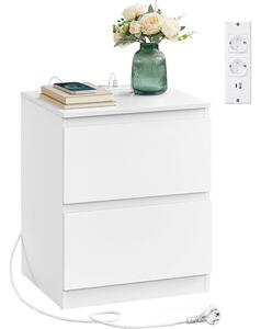 VASAGLE Kailyn éjjeli szekrény 2 fiókkal, 2 integrált konnektorral és 2 USB-csatlakozóval, 40x35x49 cm, fehér