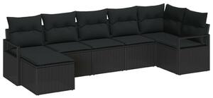 7 darabos kerti kanapé szett párnákkal fekete poly rattan, 2 személyes kerti kanapé párnákkal fekete poly rattan