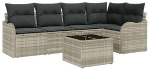 6 darabos kertibútor szett párnákkal szürke poly rattan, 2 személyes kertibútor párnákkal világosszürke poly rattan