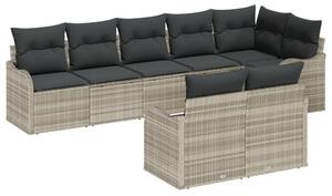 8 darabos kerti kanapé szett párnákkal világosszürke poli rattan, 2 fős kerti kanapé párnákkal világosszürke poli rattan