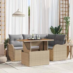 VidaXL Kerti Kanapé Szett 5 pcs Beige és Világosszürke polirattan