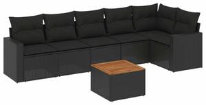 VidaXL 7 részes fekete polyrattan kerti ülőgarnitúra párnával