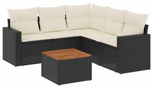 VidaXL 6 részes fekete polyrattan kerti ülőgarnitúra párnákkal