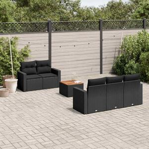 VidaXL 6 részes fekete polyrattan kerti ülőgarnitúra párnákkal