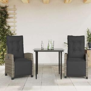 VidaXL 3 részes szürke polyrattan kerti étkezőgarnitúra párnával