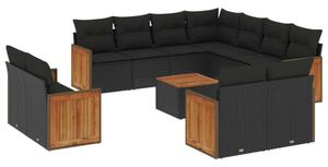 Polyrattan Kerti Ülőgarnitúra - 12 részes - Fekete