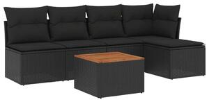 VidaXL 6 részes fekete polyrattan kerti ülőgarnitúra párnákkal