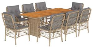 Polyrattan Kerti Étkezőgarnitúra - 9 részes - Bézs