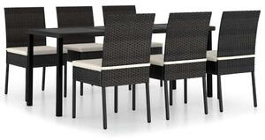 VidaXL Kerti Étkezőgarnitúra - 7 részes - Fekete Polyrattan