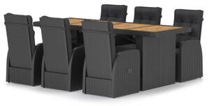 VidaXL Kültéri Étkezőgarnitúra - 7 részes - Fekete Polyrattan