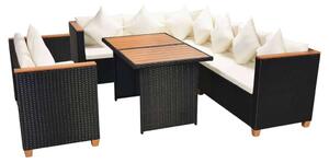VidaXL 5-részes fekete polyrattan kerti bútorszett párnákkal