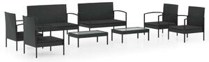 8 részes fekete polyrattan kerti ülőgarnitúra párnákkal