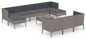 Polyrattan Kerti Ülőgarnitúra - 11 részes - Szürke