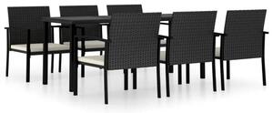 VidaXL Kerti Étkezőgarnitúra - 7 részes - Fekete Polyrattan