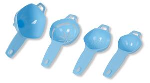 4 részes műanyag konyhai eszköz (tölcsér, tojáselválasztó, szűrő, mérőkanál)