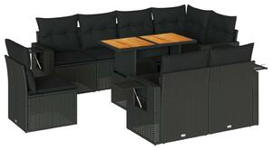 VidaXL Polyrattan Kerti Ülőgarnitúra - 9 részes - Fekete