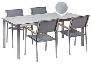 Négyszemélyes szürke üveg étkezőasztal szürke székekkel COSOLETO/GROSSETO