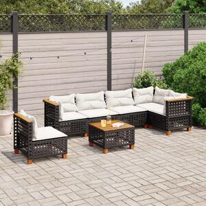 VidaXL - 7 Részes Kerti Ülőgarnitúra - Fekete Polyrattan
