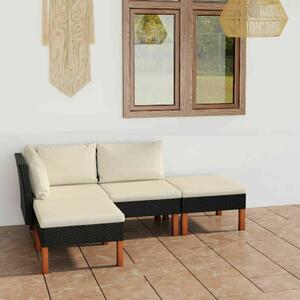 VidaXL 4 részes fekete polyrattan kerti ülőgarnitúra párnákkal