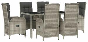 VidaXL 7 részes szürke polyrattan kerti étkezőgarnitúra párnával