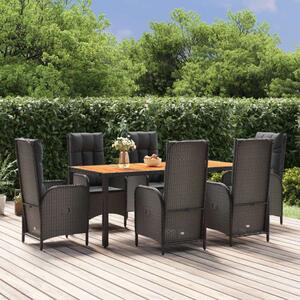 VidaXL 7 részes fekete polyrattan kerti étkezőgarnitúra párnával