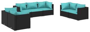 Polyrattan Kerti Ülőgarnitúra - 7 részes - Fekete