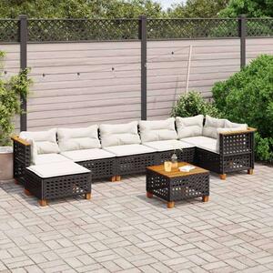 VidaXL 8 részes fekete polyrattan kerti ülőgarnitúra párnákkal