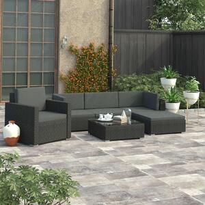 Polyrattan Kerti Bútorszett - 6 részes - Fekete