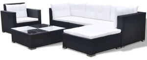 Polyrattan Kerti Ülőgarnitúra - 6 részes - Fekete