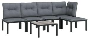 Polyrattan Kerti Ülőgarnitúra - 6 részes - Fekete-Szürke