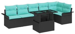 VidaXL Kerti Kanapé Szett párnával tárolóval 7 pcs Fekete Poli rattan