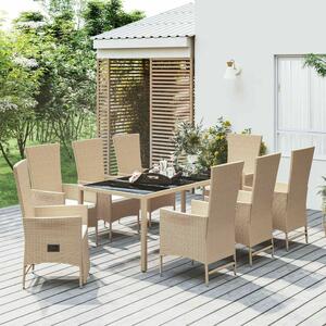 VidaXL Kerti Étkezőgarnitúra - Polyrattan - 9 részes - Bézs