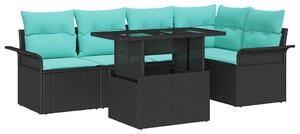 VidaXL Kerti Kanapé Szett párnával tárolóval 6 pcs Fekete Poly Rattan