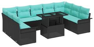 VidaXL Kerti Kanapé Szett párnával 10 pcs Fekete Poli rattan