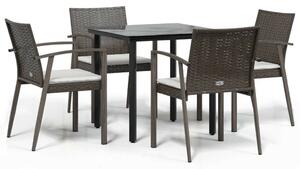 VidaXL 5-részes polyrattan és acél kerti étkezőgarnitúra párnával