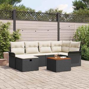 VidaXL Kerti Kanapé Szett párnával tárolóval 7 pcs Fekete Poli rattan