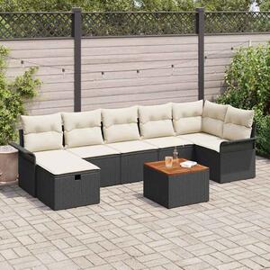 VidaXL Kerti Kanapé Szett párnával tárolóval 8 pcs Fekete Poli rattan