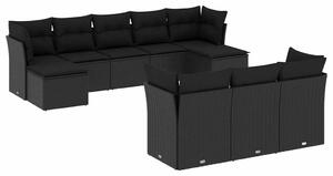 VidaXL Polyrattan Kerti Ülőgarnitúra - 10 részes - Fekete