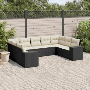 VidaXL 9 részes fekete polyrattan kerti ülőgarnitúra párnákkal