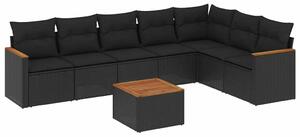 VidaXL 8 részes fekete polyrattan kerti ülőgarnitúra párnákkal
