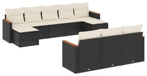VidaXL 10 részes fekete polyrattan kerti ülőgarnitúra párnákkal
