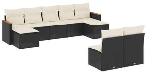 VidaXL 9 részes fekete polyrattan kerti ülőgarnitúra párnákkal