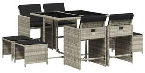 VidaXL 9részes világosszürke polyrattan kerti étkezőgarnitúra párnával
