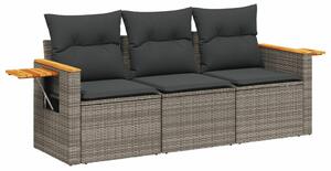 VidaXL 3 részes szürke polyrattan kerti ülőgarnitúra párnákkal