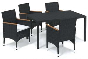VidaXL - 5 Részes Kerti Étkezőgarnitúra - Polyrattan - Fekete