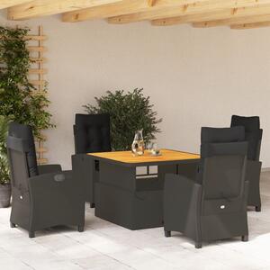 Polyrattan Kerti Étkezőgarnitúra - 5 részes - Fekete